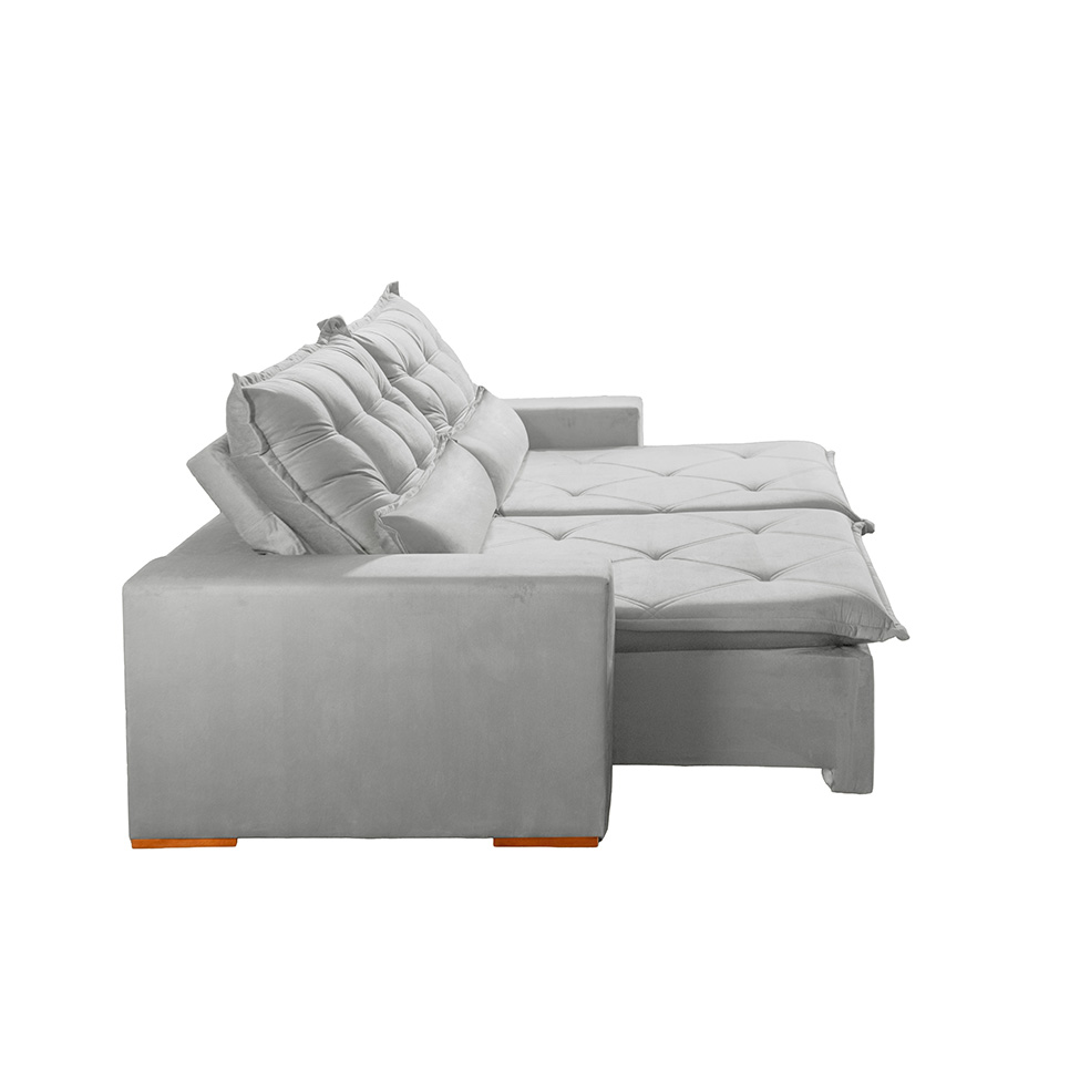 Sofá 4 Lugares Retrátil e Reclinável França Veludo Prata 250 cm