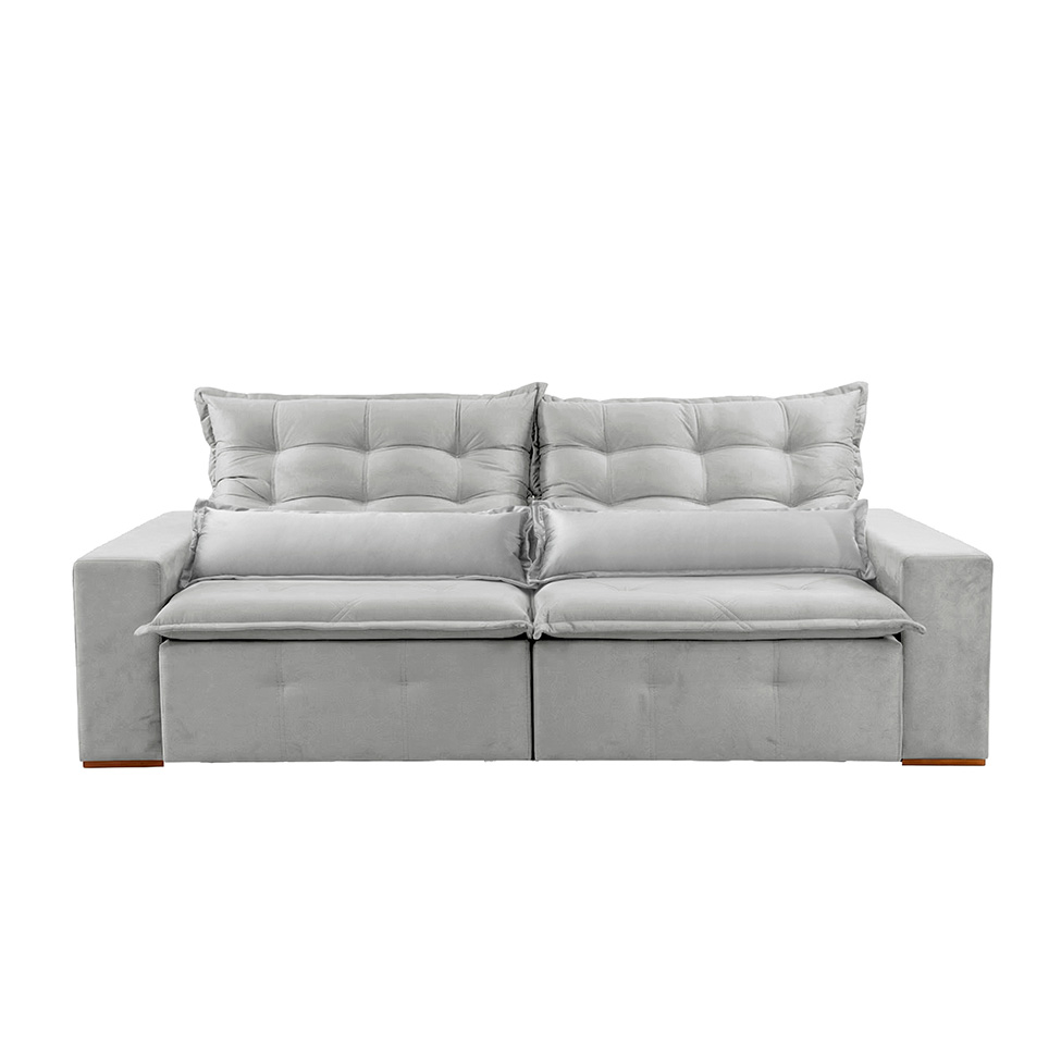 Sofá 4 Lugares Retrátil e Reclinável França Veludo Prata 270 cm