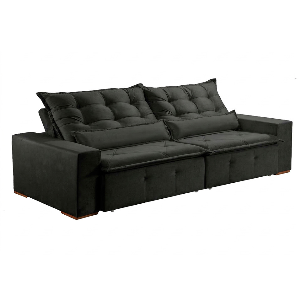 Sofá 4 Lugares Retrátil e Reclinável França Veludo Preto 270 cm