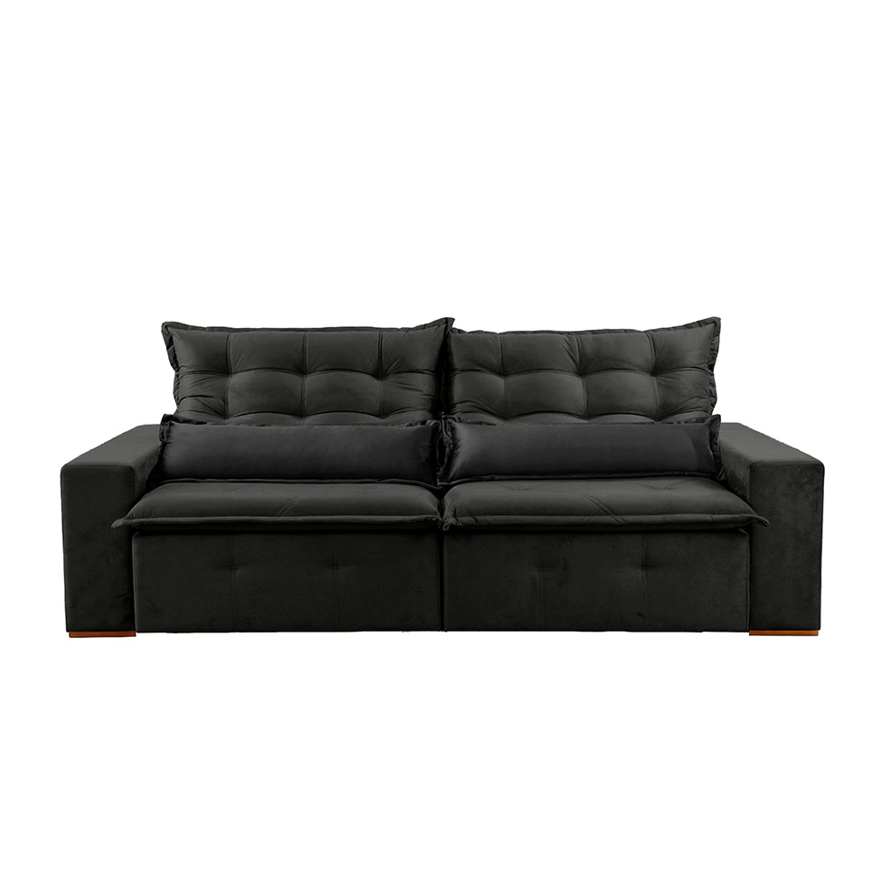 Sofá 4 Lugares Retrátil e Reclinável França Veludo Preto 270 cm