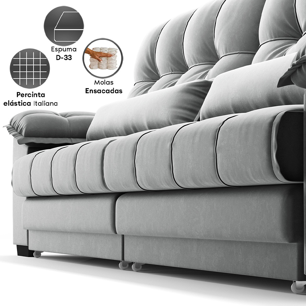 Sofá 4 Lugares Retrátil e Reclinável Majestic Veludo Cinza
