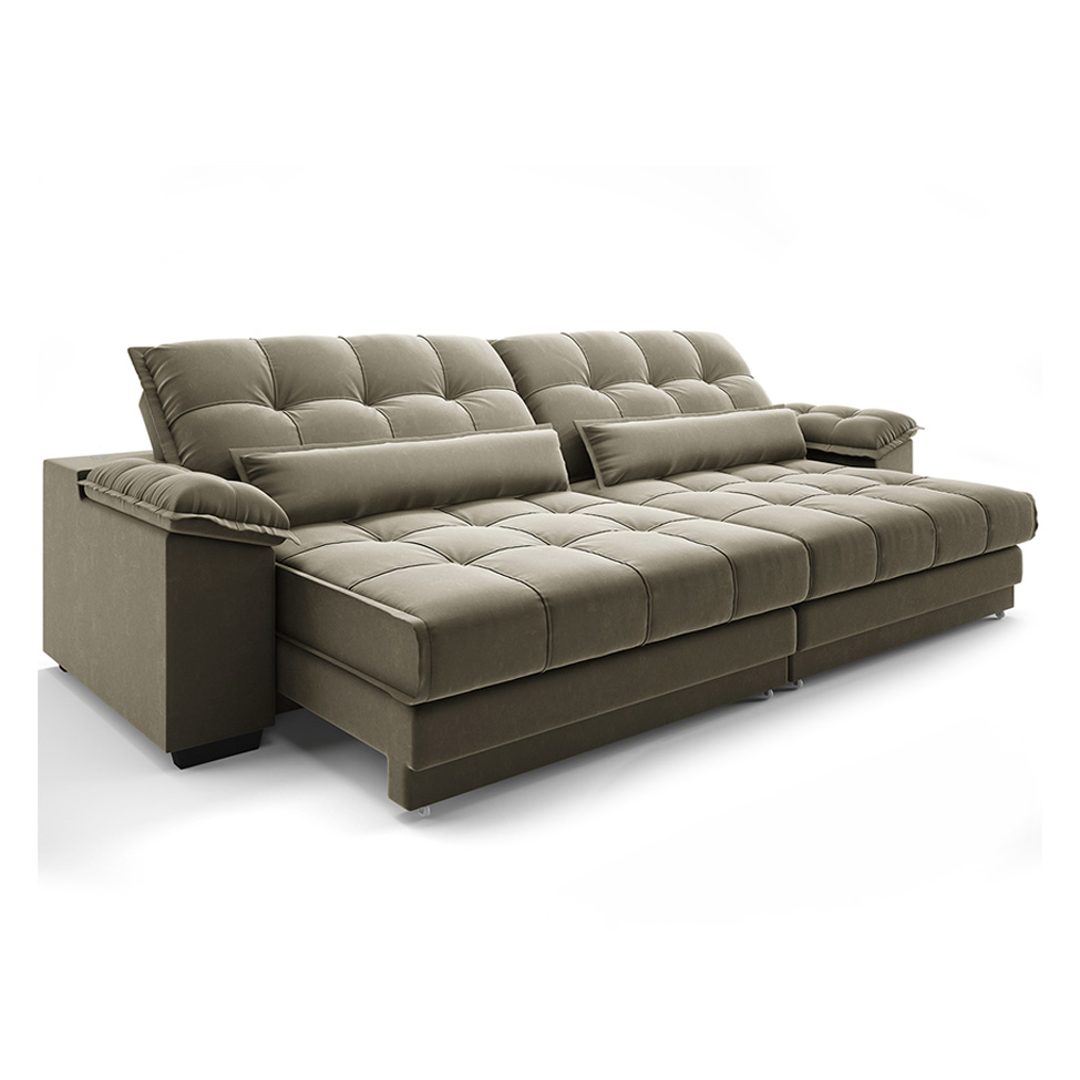 Sofá 4 Lugares Retrátil e Reclinável Majestic Veludo Fendi