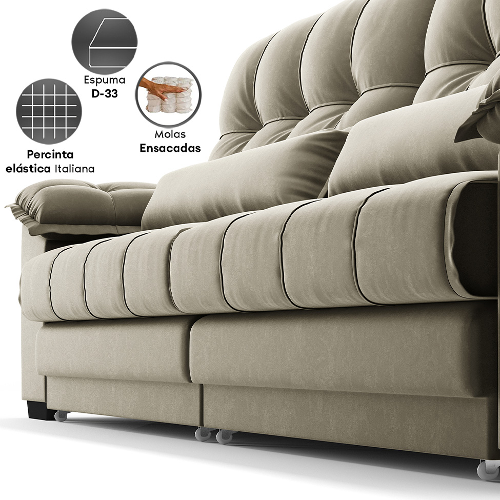 Sofá 4 Lugares Retrátil e Reclinável Majestic Veludo Fendi