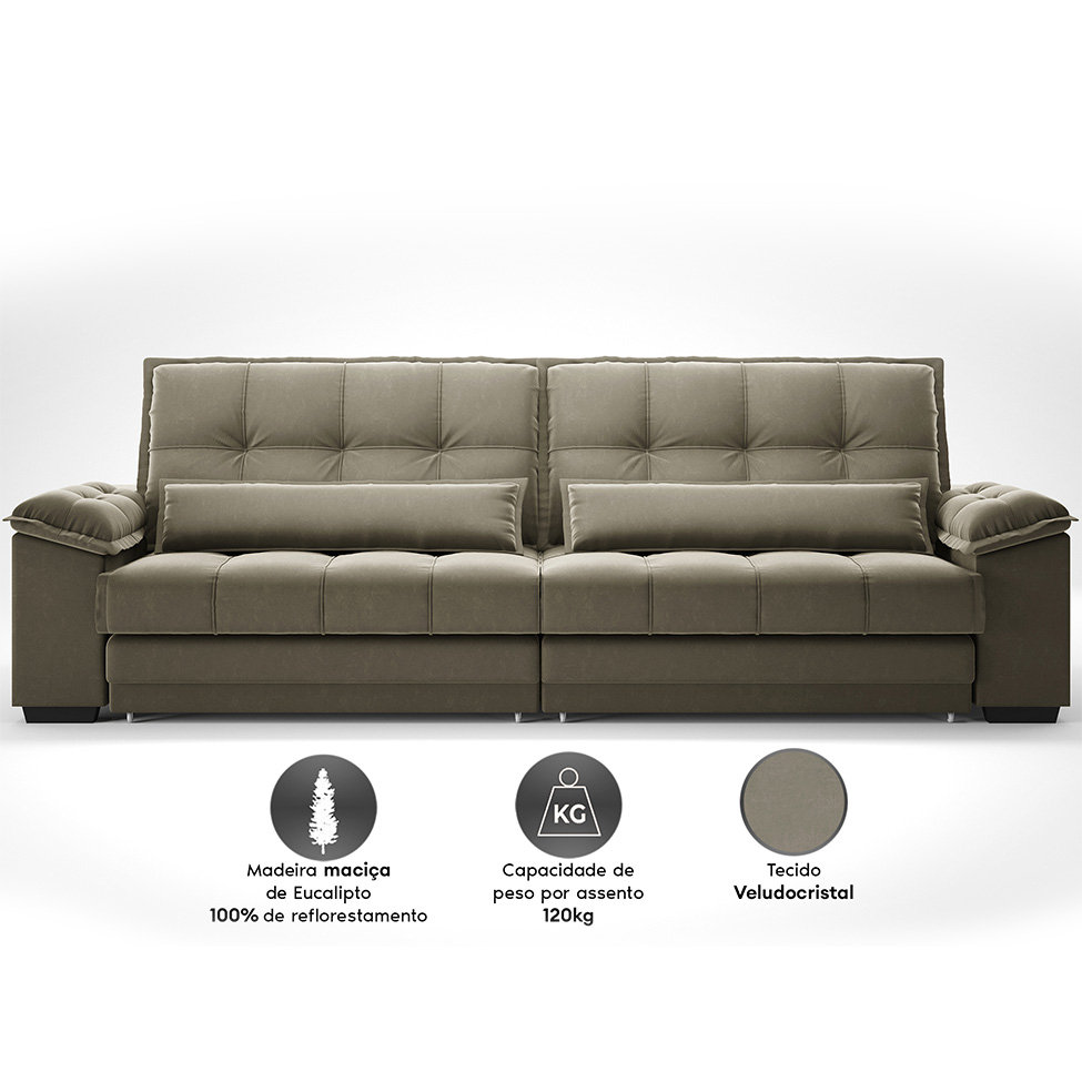 Sofá 4 Lugares Retrátil e Reclinável Majestic Veludo Fendi