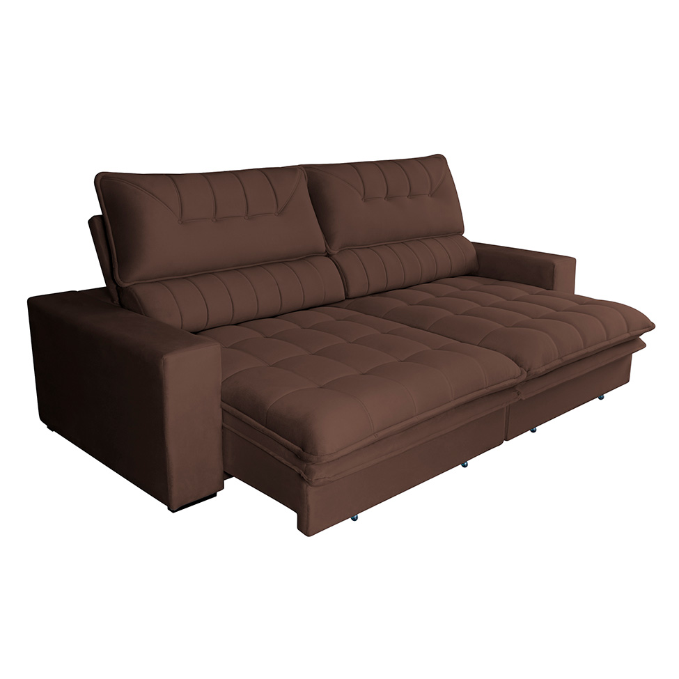 Sofá 4 Lugares Retrátil e Reclinável Mustang Veludo Café 250 cm
