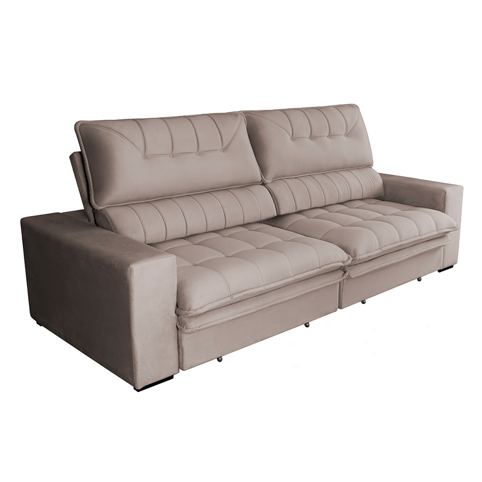 Sofá 4 Lugares Retrátil e Reclinável Mustang Veludo Castanho 250 cm
