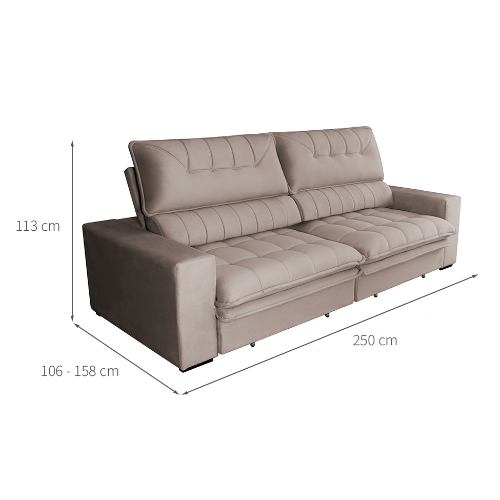 Sofá 4 Lugares Retrátil e Reclinável Mustang Veludo Castanho 250 cm
