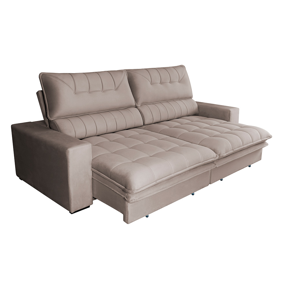 Sofá 4 Lugares Retrátil e Reclinável Mustang Veludo Castanho 250 cm
