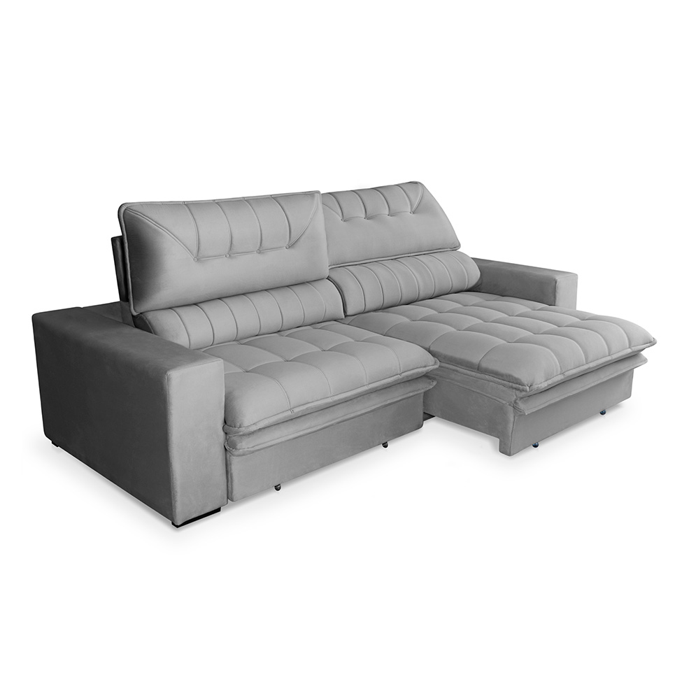 Sofá 4 Lugares Retrátil e Reclinável Mustang Veludo Cinza 250 cm