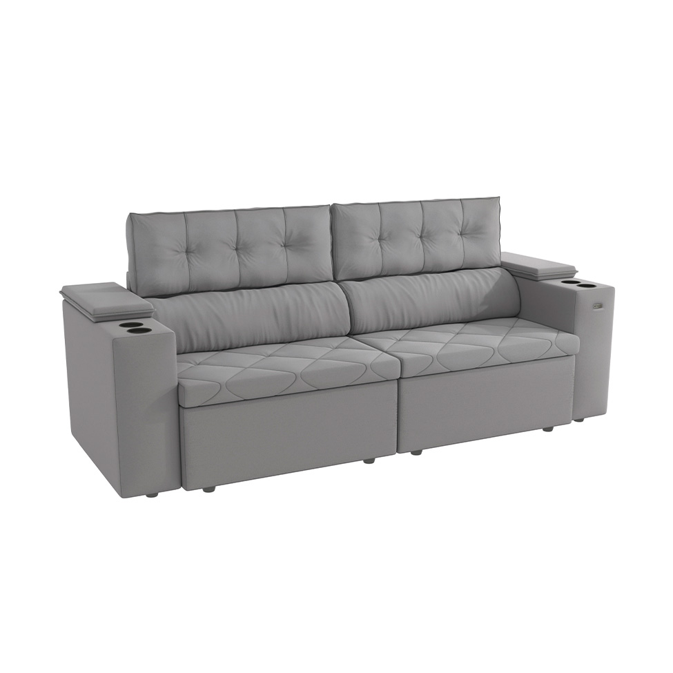 Sofá 4 Lugares Retrátil e Reclinável Otto com Porta-Copos Bouclé Titanio