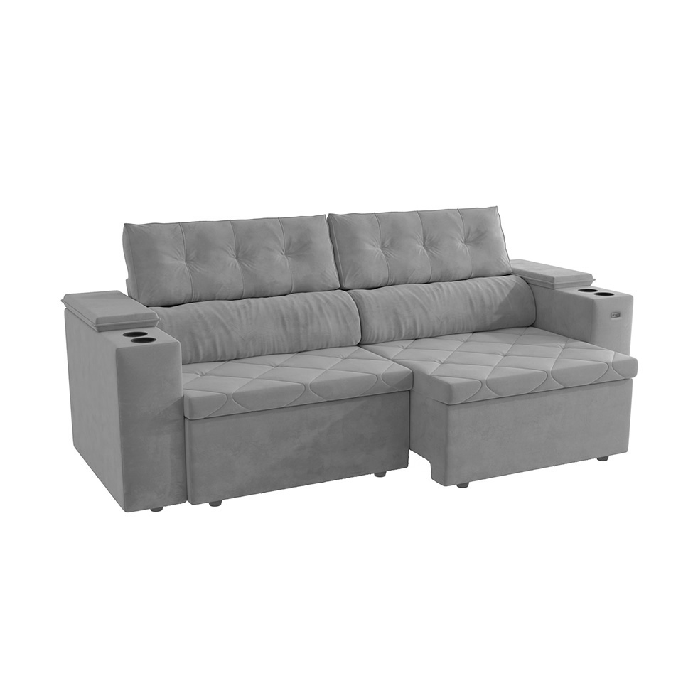 Sofá 4 Lugares Retrátil e Reclinável Otto com Porta-Copos Bouclé Titanio