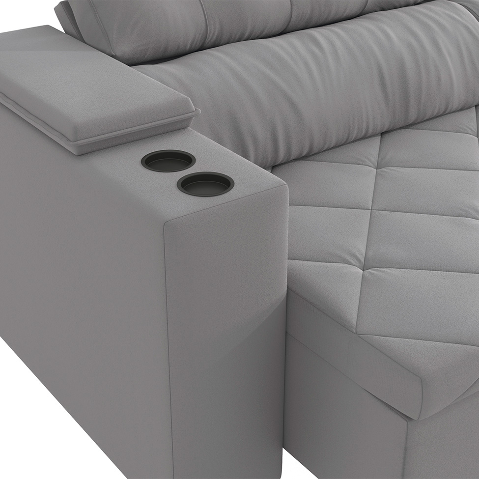 Sofá 4 Lugares Retrátil e Reclinável Otto com Porta-Copos Bouclé Titanio