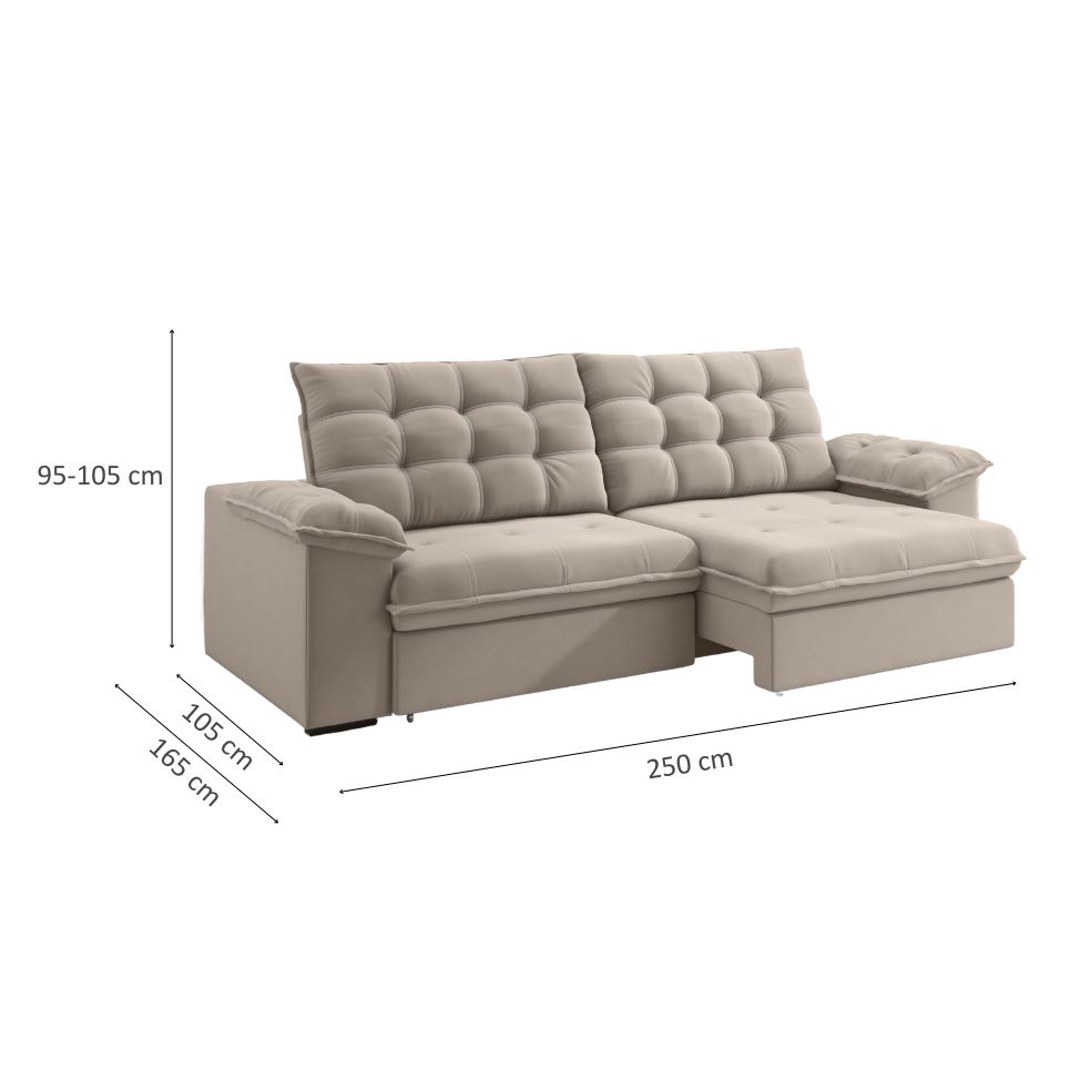 Sofá 4 Lugares Retrátil e Reclinável Palermo Veludo Capuccino 250 cm