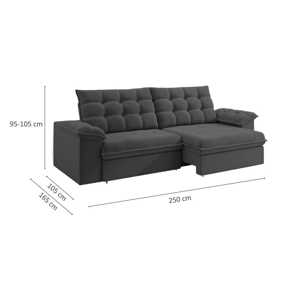 Sofá 4 Lugares Retrátil e Reclinável Palermo Veludo Cinza 250 cm