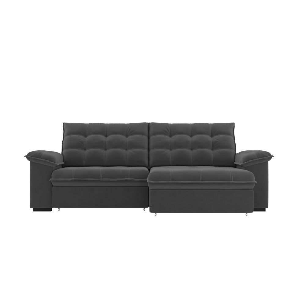 Sofá 4 Lugares Retrátil e Reclinável Palermo Veludo Cinza 250 cm
