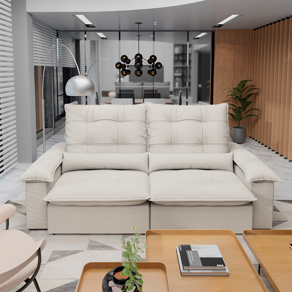 Sofá 4 Lugares Retrátil e Reclinável Porto Belo Linho Natural 270 cm