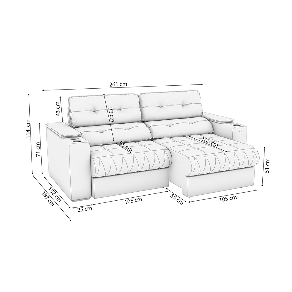 Sofá 4 Lugares Retrátil e Reclinável Premier com Porta-Copos Bouclé Chumbo