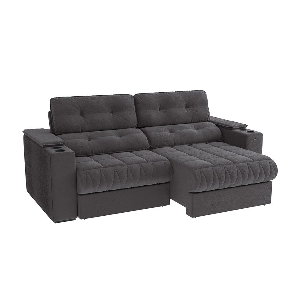 Sofá 4 Lugares Retrátil e Reclinável Premier com Porta-Copos Bouclé Chumbo