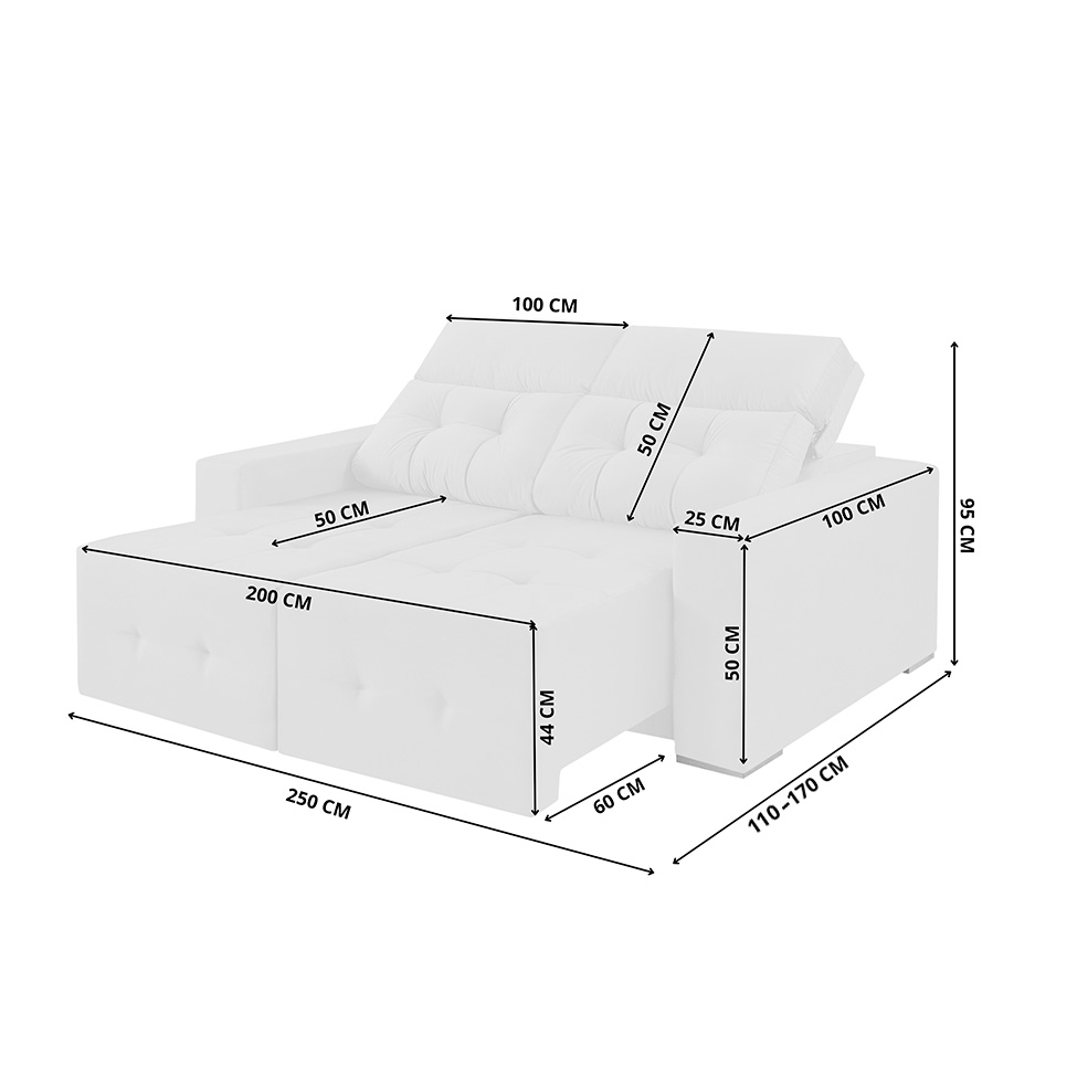 Sofá 4 Lugares Retrátil e Reclinável Roma Veludo Prata 250 cm
