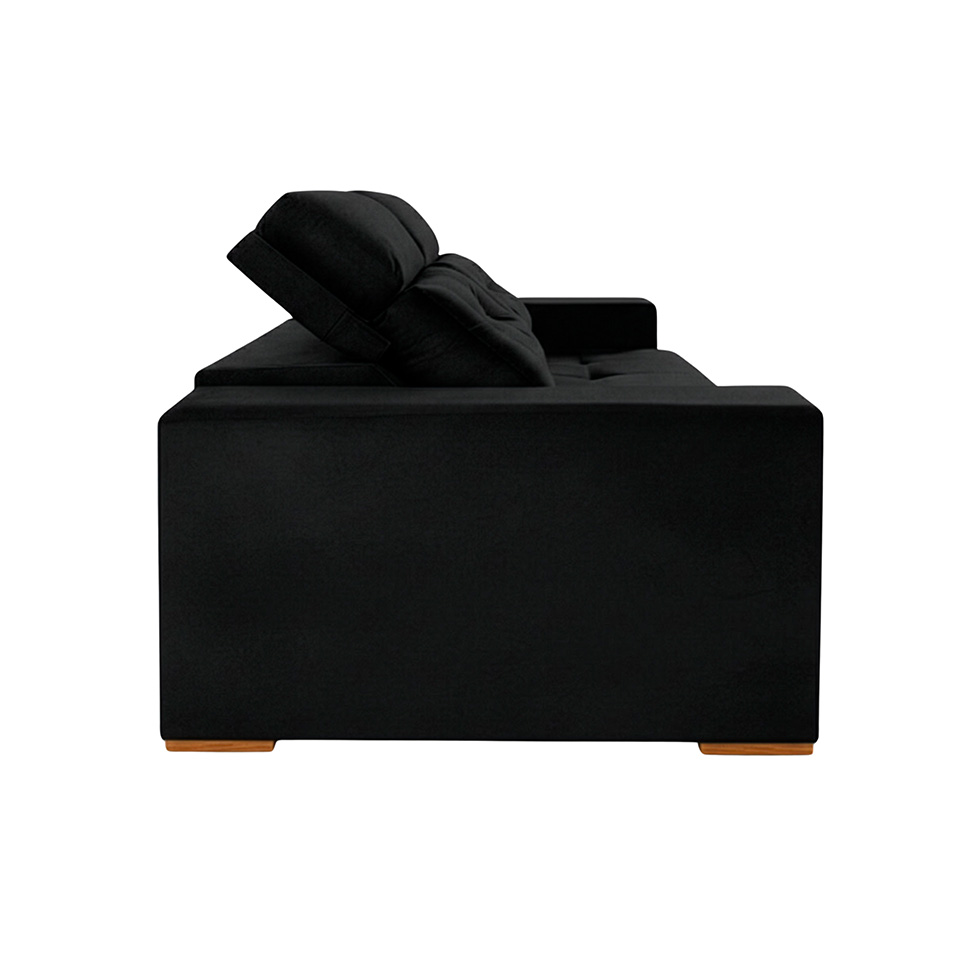 Sofá 4 Lugares Retrátil e Reclinável Roma Veludo Preto 250 cm