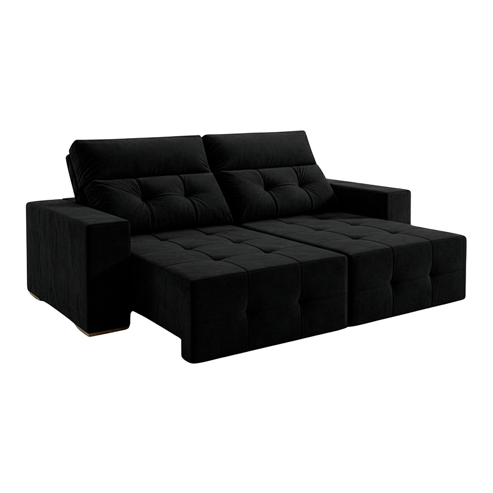 Sofá 4 Lugares Retrátil e Reclinável Roma Veludo Preto 250 cm