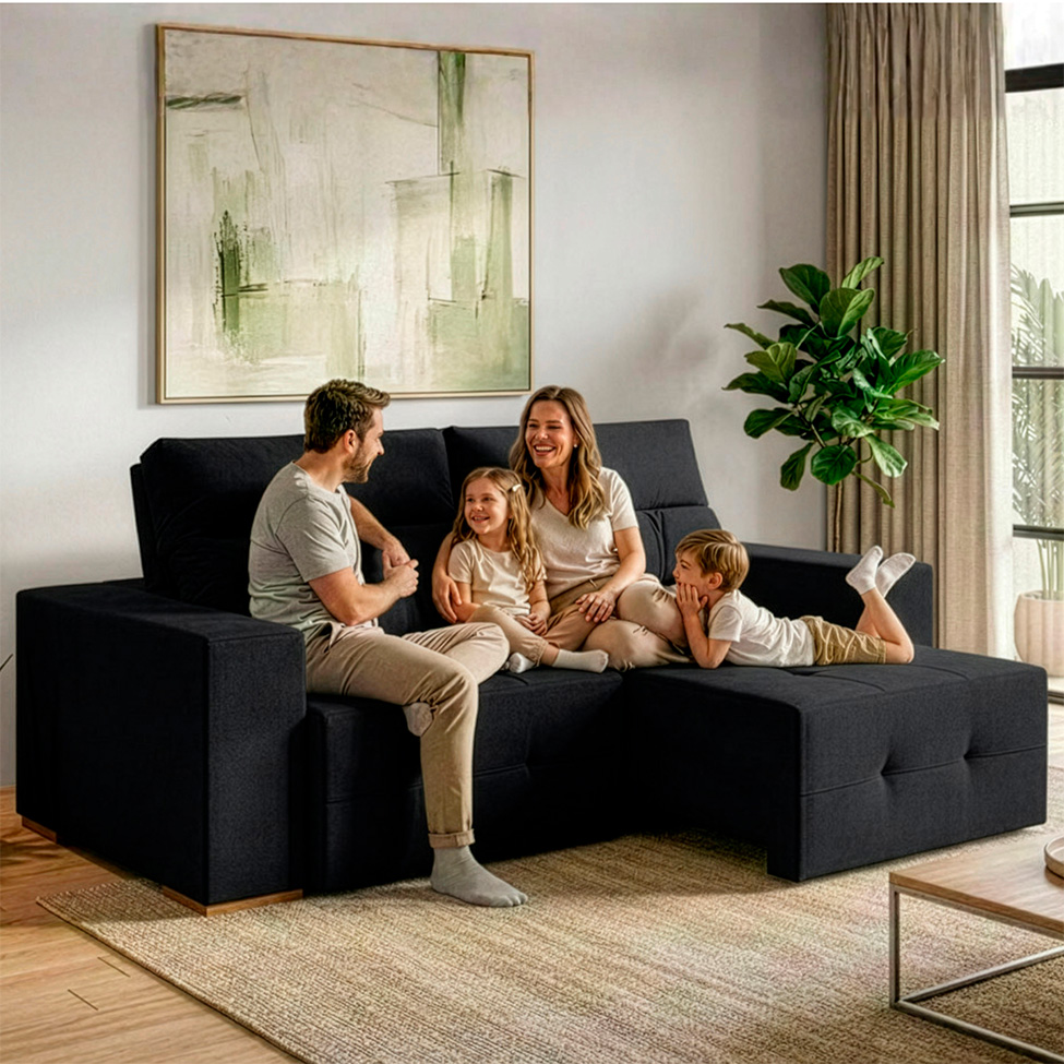Sofá 4 Lugares Retrátil e Reclinável Roma Veludo Preto 250 cm