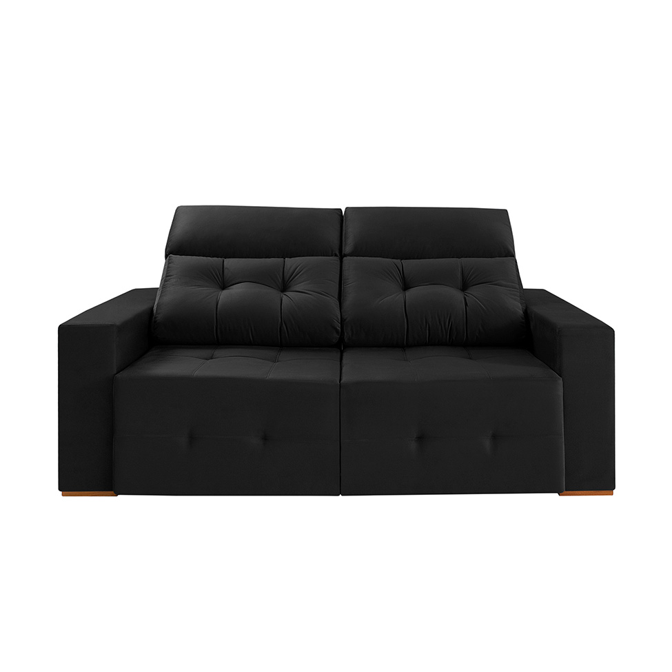 Sofá 4 Lugares Retrátil e Reclinável Roma Veludo Preto 250 cm