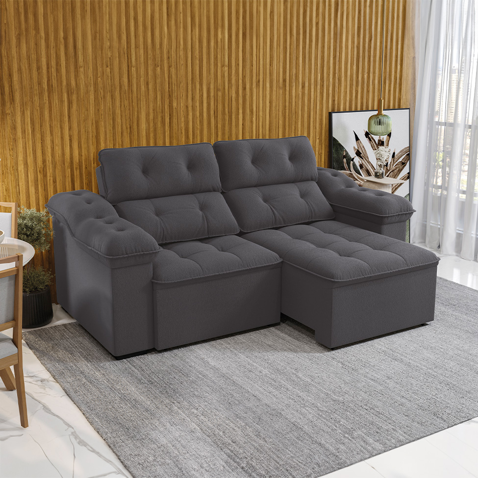 Sofá 4 Lugares Retrátil e Reclinável Sierra Bouclé Chumbo