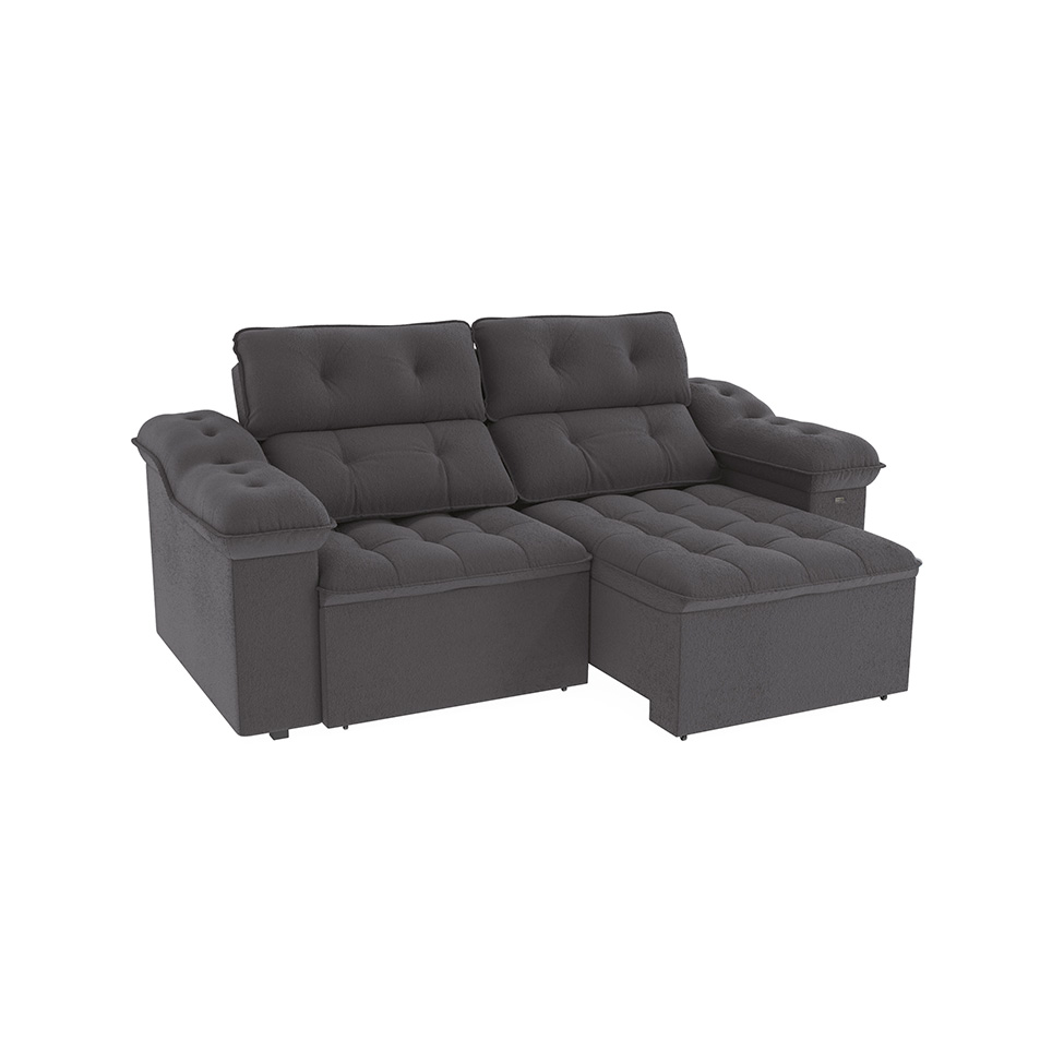 Sofá 4 Lugares Retrátil e Reclinável Sierra Bouclé Chumbo