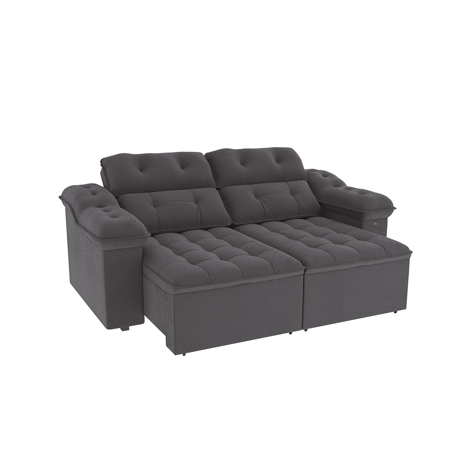 Sofá 4 Lugares Retrátil e Reclinável Sierra Bouclé Chumbo