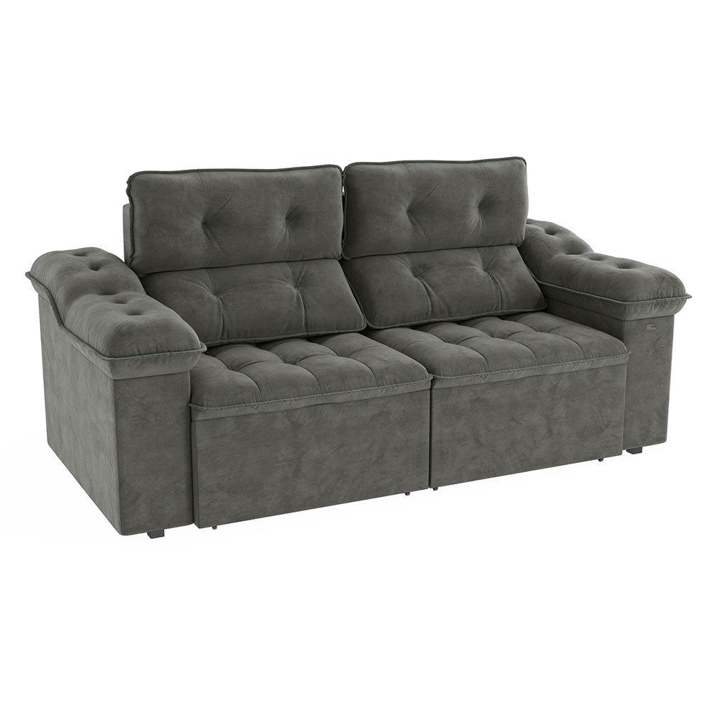Sofá 4 Lugares Retrátil e Reclinável Sierra Veludo Deluxe Chumbo 265 cm