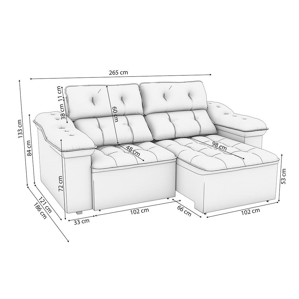 Sofá 4 Lugares Retrátil e Reclinável Sierra Veludo Deluxe Chumbo 265 cm