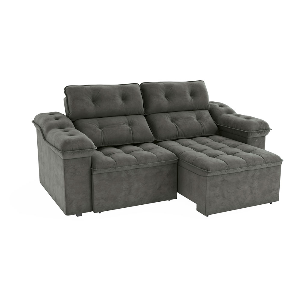 Sofá 4 Lugares Retrátil e Reclinável Sierra Veludo Deluxe Chumbo 265 cm