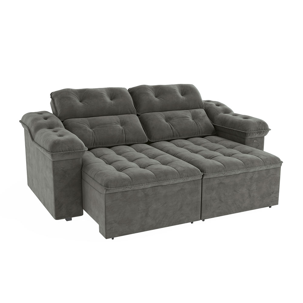 Sofá 4 Lugares Retrátil e Reclinável Sierra Veludo Deluxe Chumbo 265 cm