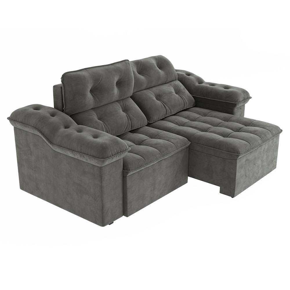 Sofá 4 Lugares Retrátil e Reclinável Sierra Veludo Deluxe Chumbo 265 cm