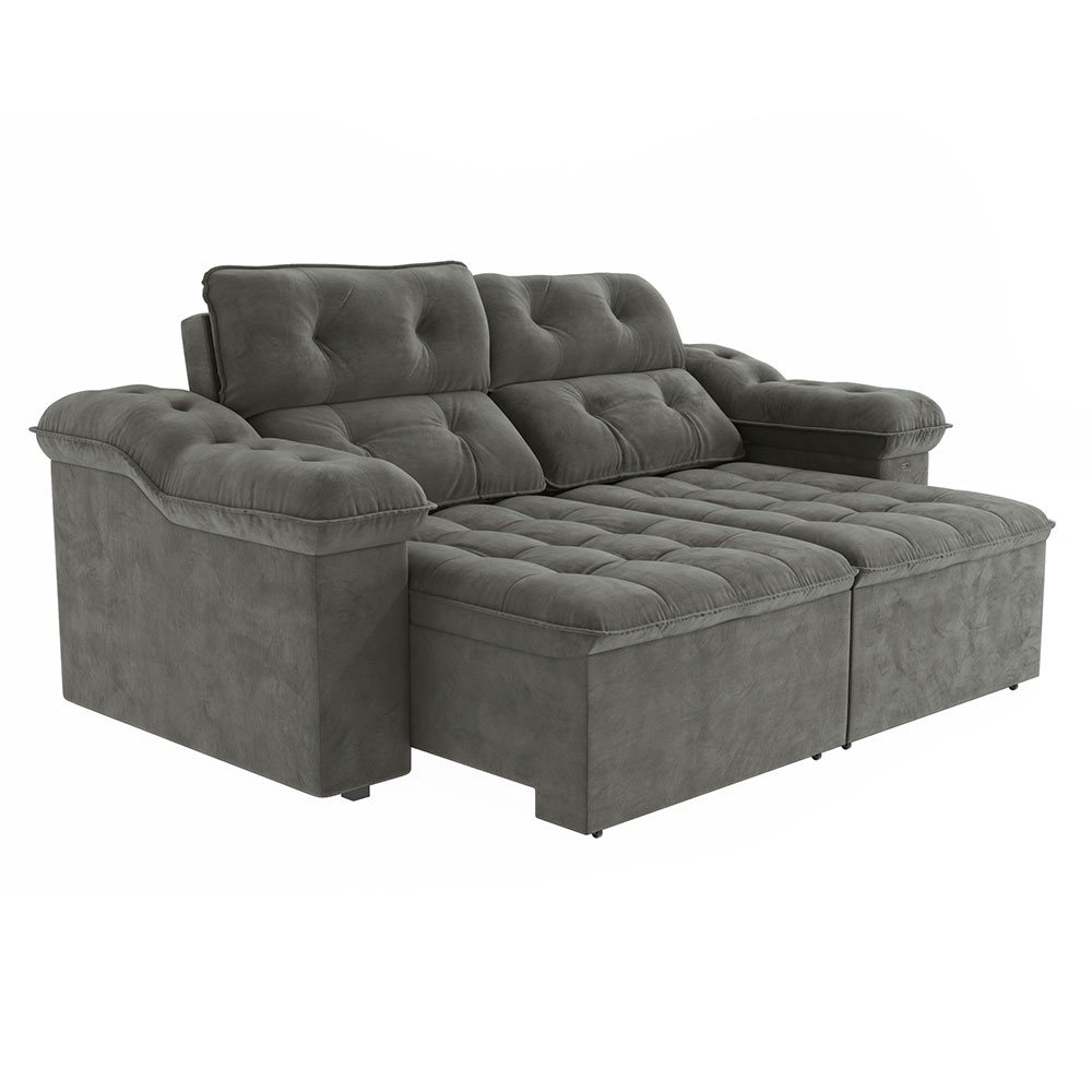 Sofá 4 Lugares Retrátil e Reclinável Sierra Veludo Deluxe Chumbo 265 cm