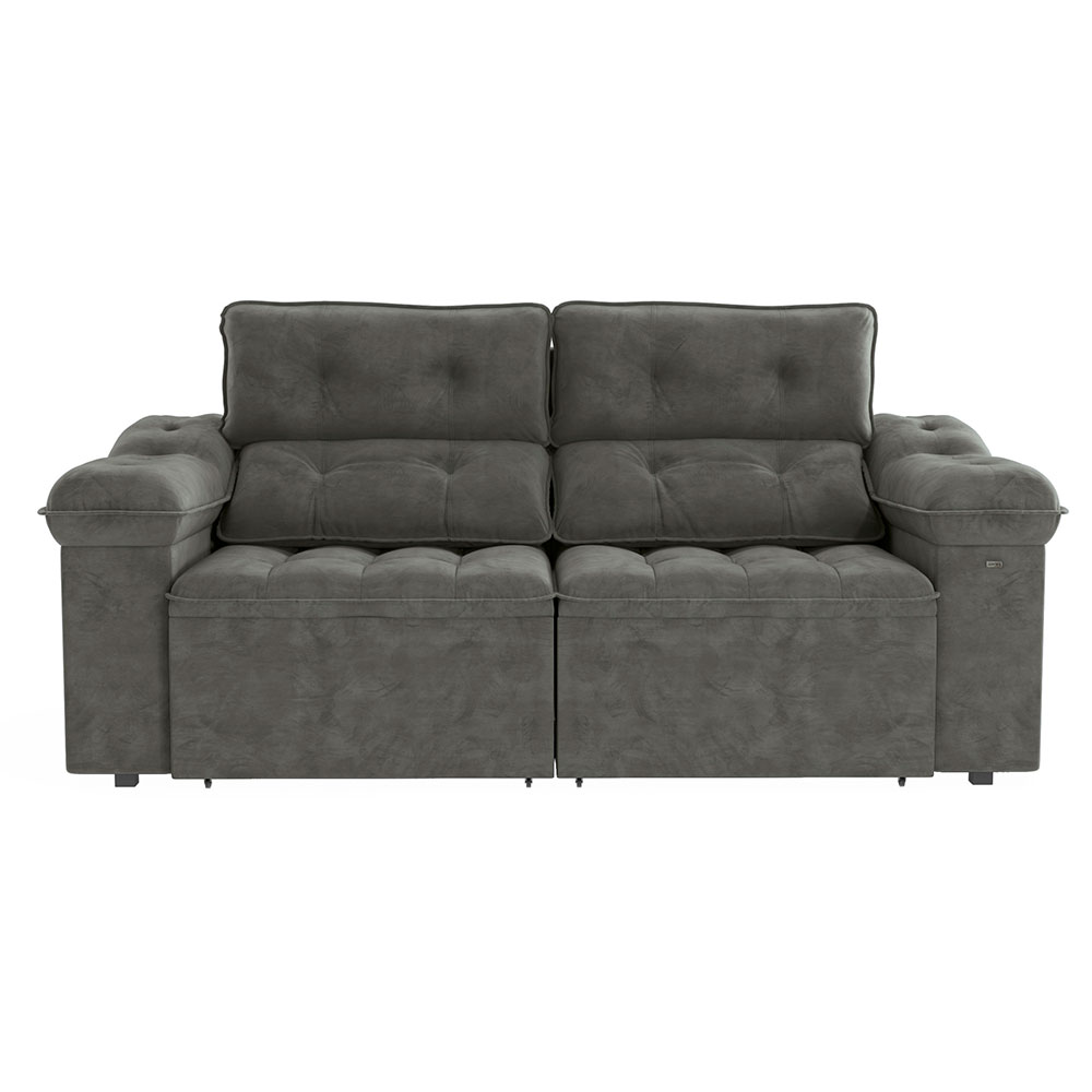 Sofá 4 Lugares Retrátil e Reclinável Sierra Veludo Deluxe Chumbo 265 cm