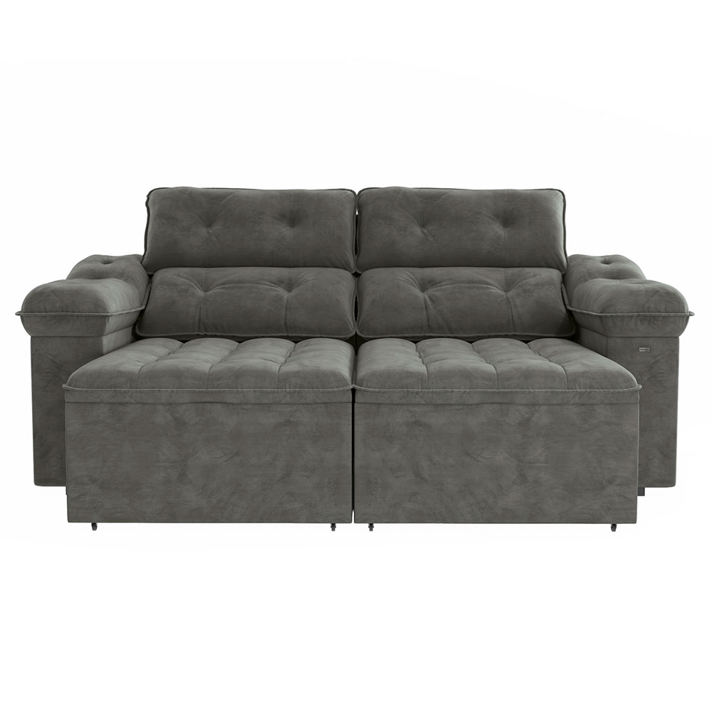 Sofá 4 Lugares Retrátil e Reclinável Sierra Veludo Deluxe Chumbo 265 cm