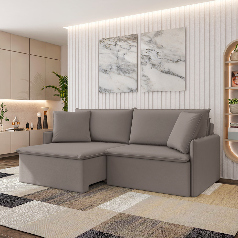 Sofá 4 Lugares Retrátil e Reclinável Stilo Veludo Avelã 254 cm