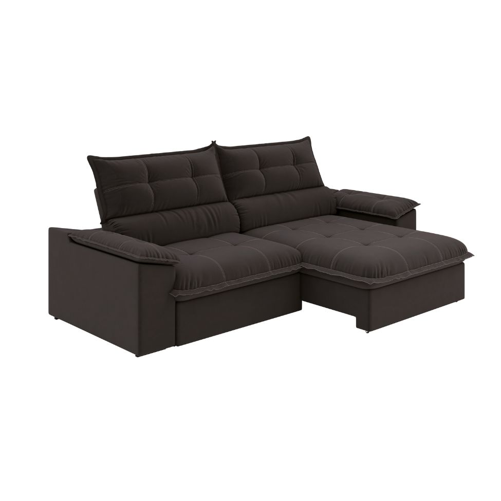 Sofá 4 Lugares Retrátil e Reclinável Venetto Veludo Slim Marrom 250 cm