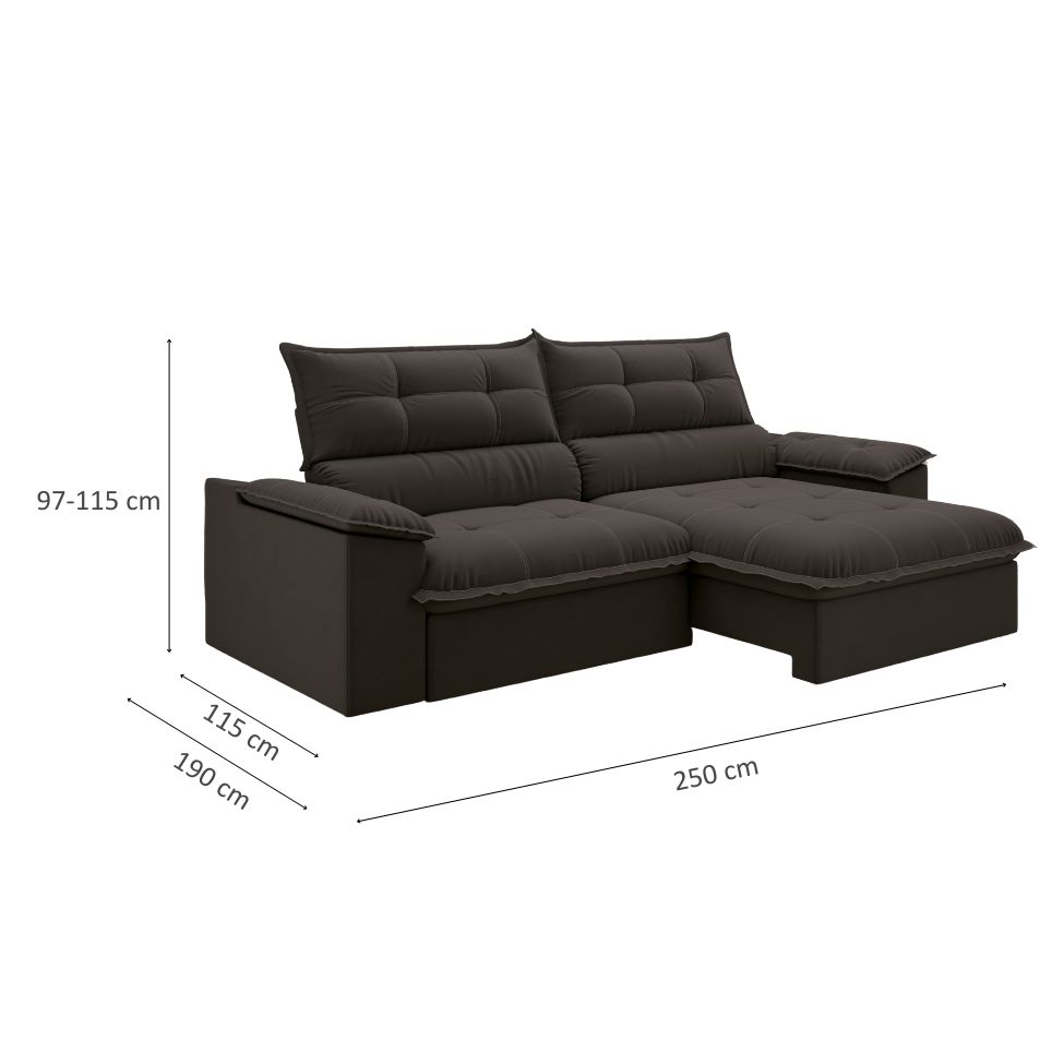 Sofá 4 Lugares Retrátil e Reclinável Venetto Veludo Slim Marrom 250 cm
