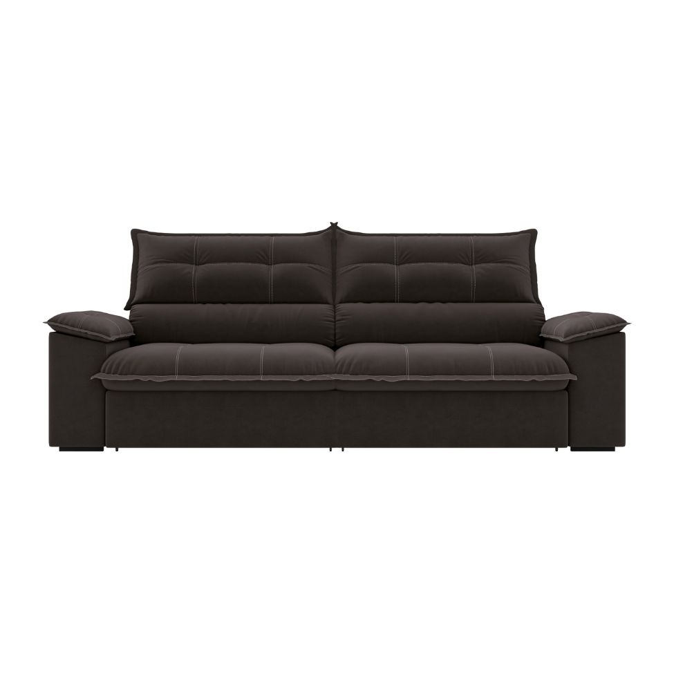 Sofá 4 Lugares Retrátil e Reclinável Venetto Veludo Slim Marrom 250 cm
