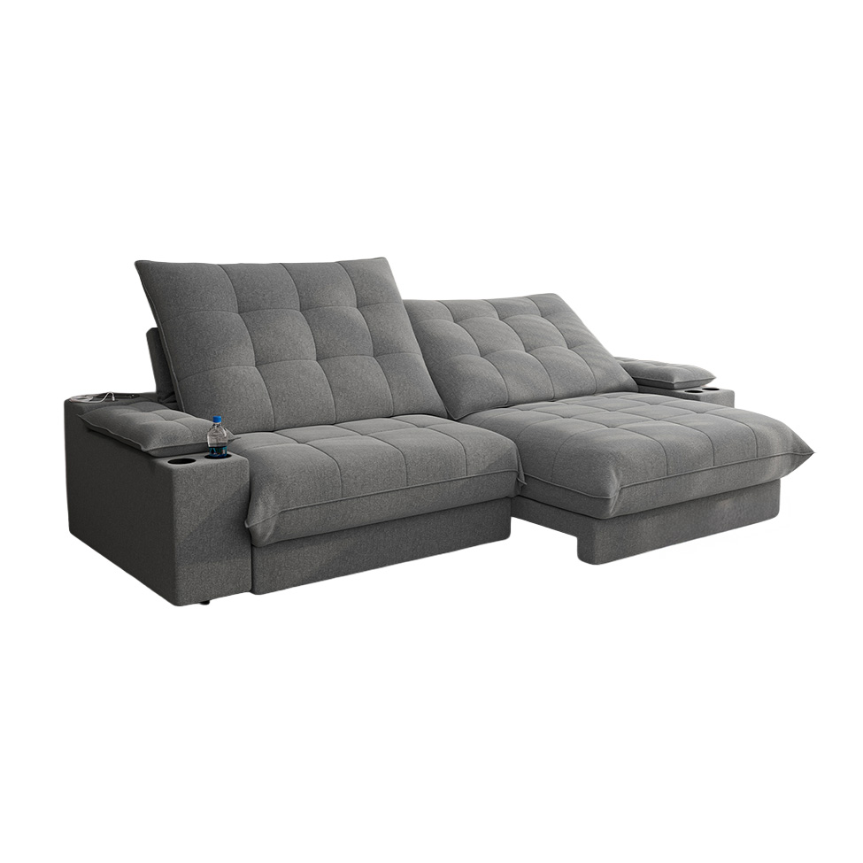 Sofá 4 Lugares Retrátil e Reclinável Volare com USB e Porta-Copos Linho Grafite