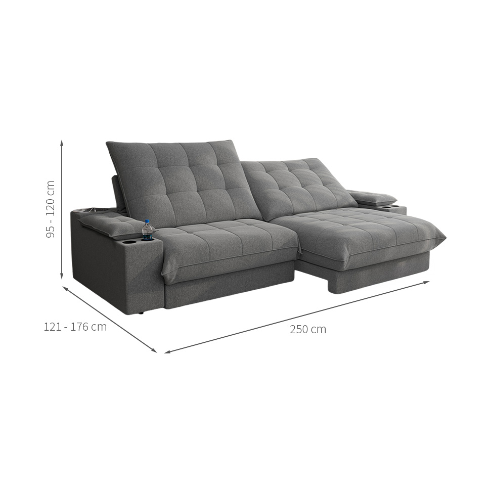 Sofá 4 Lugares Retrátil e Reclinável Volare com USB e Porta-Copos Linho Grafite