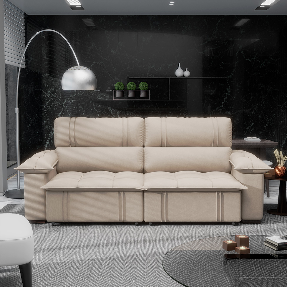 Sofá 4 Lugares Retrátil e Reclinável Zurique Suede Bege