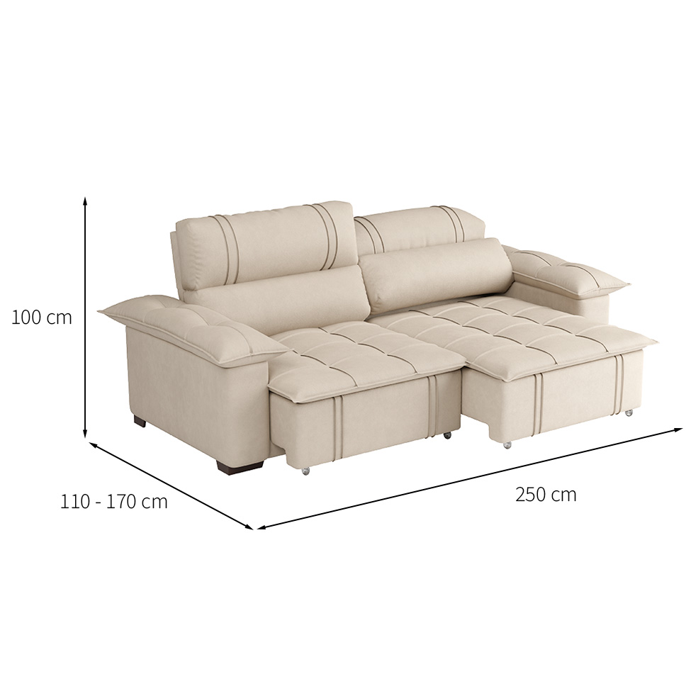 Sofá 4 Lugares Retrátil e Reclinável Zurique Suede Bege