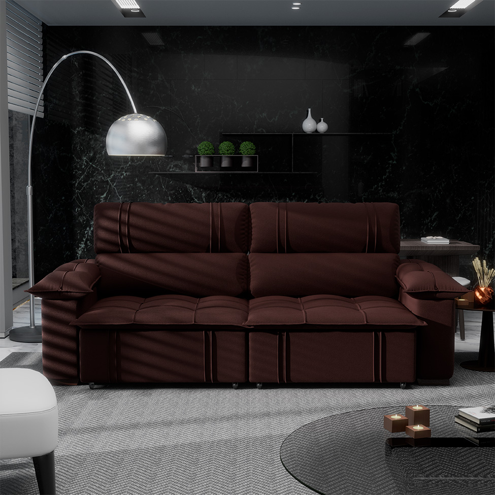 Sofá 4 Lugares Retrátil e Reclinável Zurique Suede Café