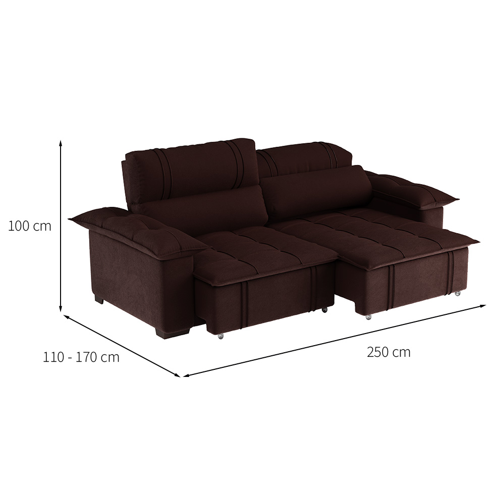 Sofá 4 Lugares Retrátil e Reclinável Zurique Suede Café