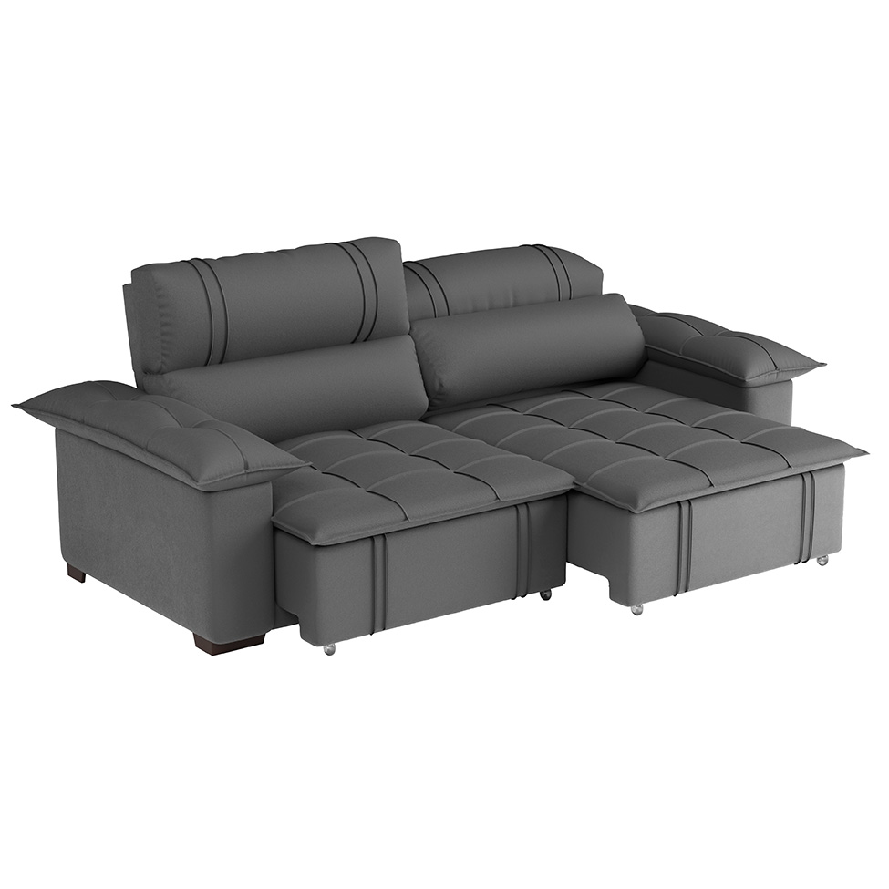 Sofá 4 Lugares Retrátil e Reclinável Zurique Suede Cinza