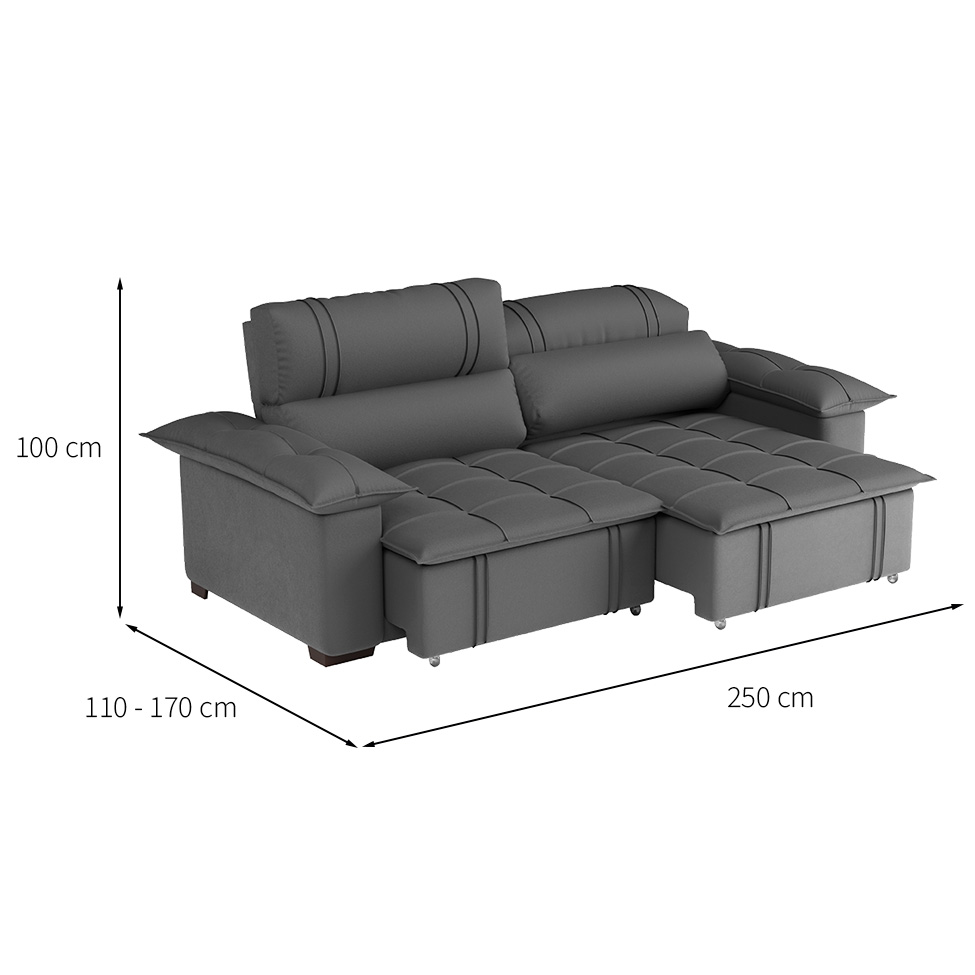 Sofá 4 Lugares Retrátil e Reclinável Zurique Suede Cinza